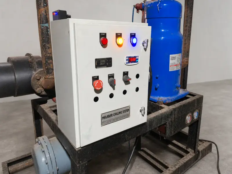 Skid-mounted cooling assembly built by Malabar Chilling Systems