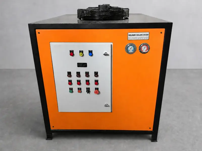 Air-cooled packaged chiller built by Malabar Chilling Systems