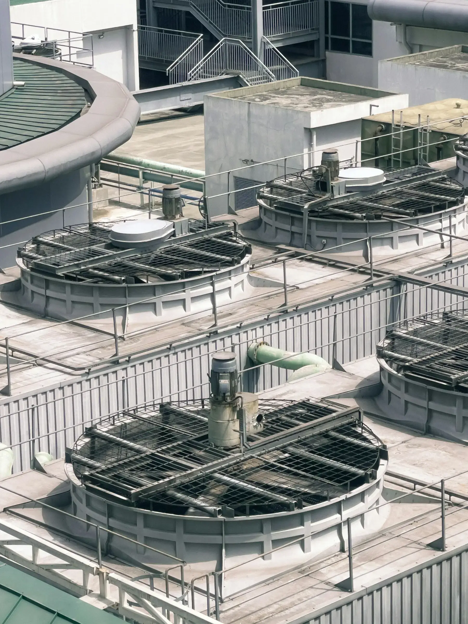 Industrial cooling towers serving a large facility
